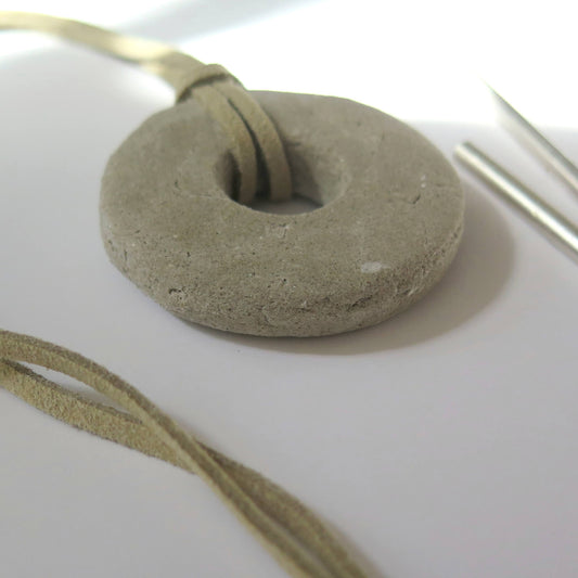 Sandstone pendant on vegan suede with antique silver plated cord ends