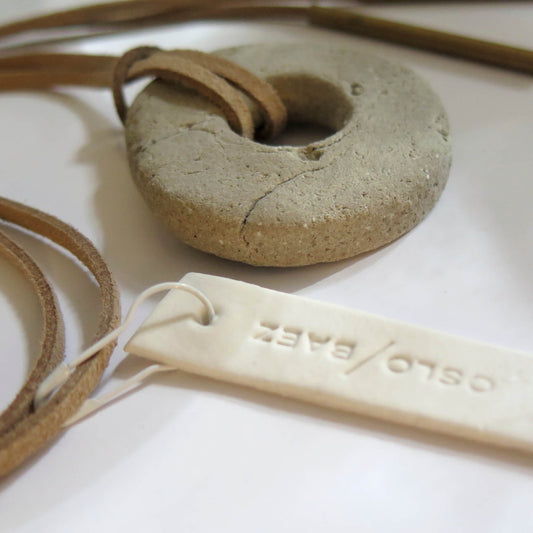 Oslo rock handmade grey pendant | Adjustable length vegan suede cord necklace