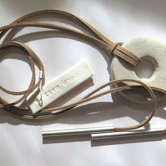 Oslo rock handmade white pendant | Adjustable length vegan suede cord necklace