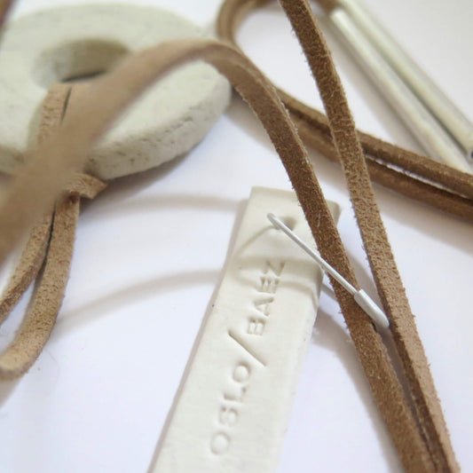 Oslo rock handmade white pendant | Adjustable length vegan suede cord necklace