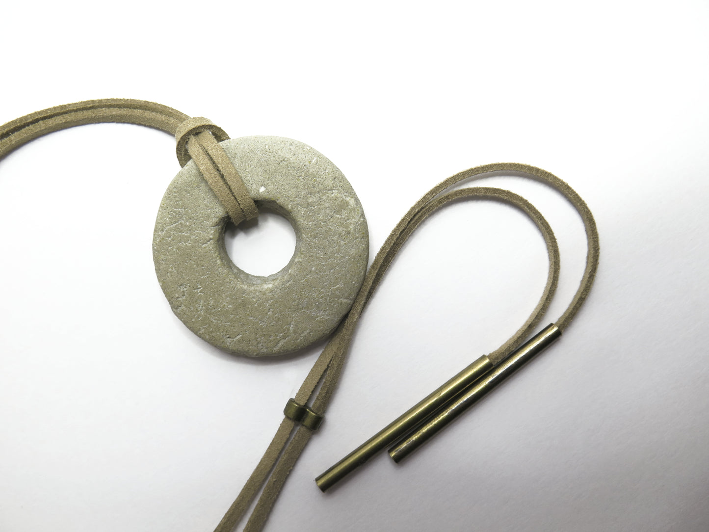 Concrete ring pendant | Adjustable length necklace | Vegan suede | Antique bronze | #1