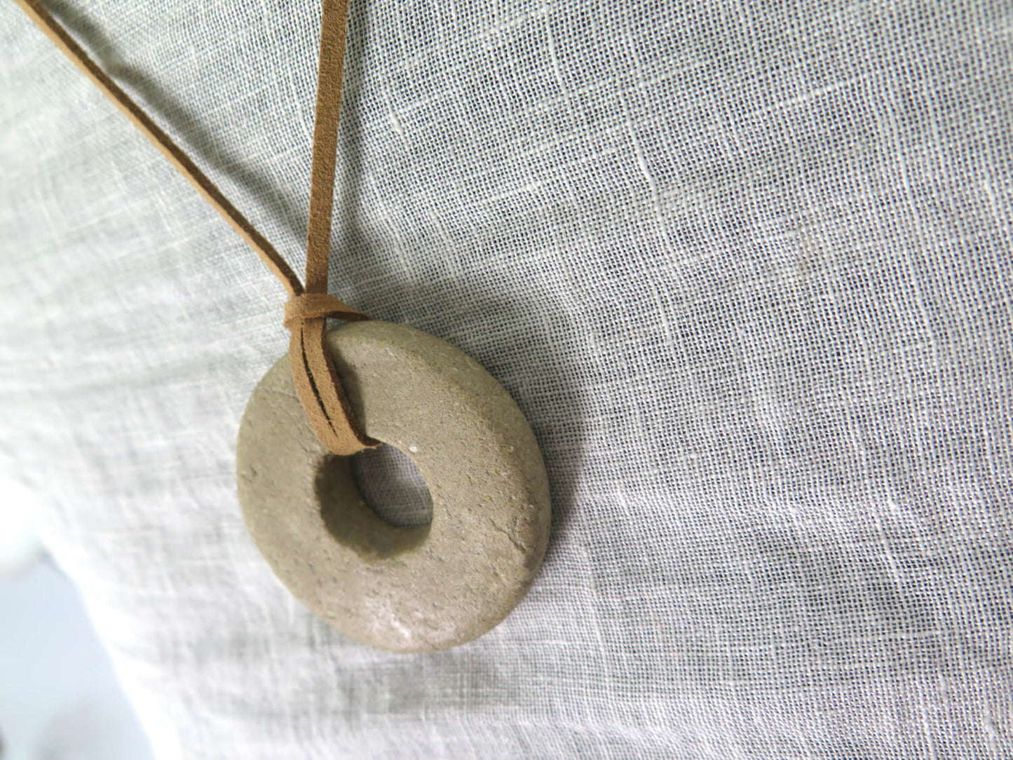 Concrete ring pendant | Adjustable length necklace | Vegan suede | Antique bronze | #1