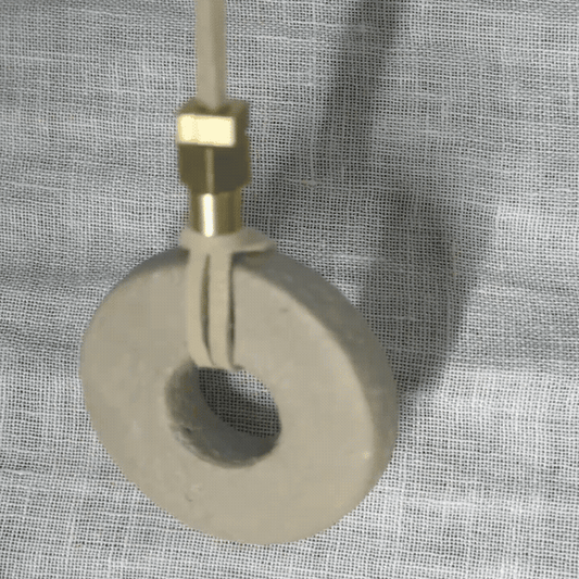 Concrete pendant on vegan suede with antique bronze and raw brass #2
