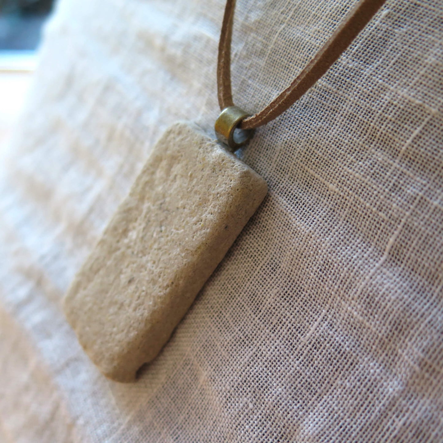 Narrow slab pendant | Adjustable length necklace | Vegan suede | Antique bronze | #1