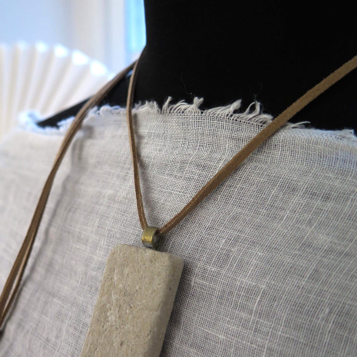 Narrow slab pendant | Adjustable length necklace | Vegan suede | Antique bronze | #1