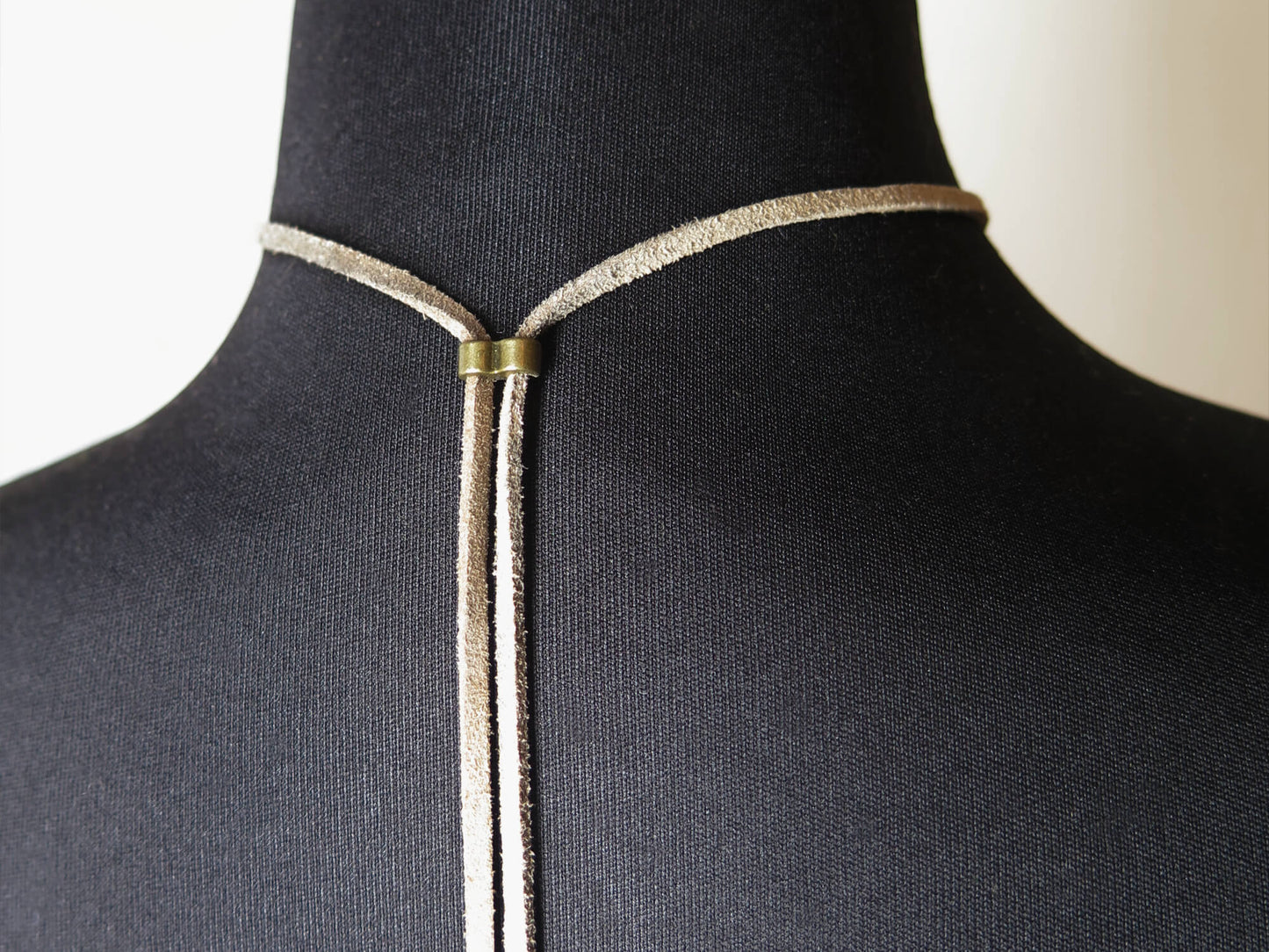Concrete ring pendant | Adjustable length necklace | Vegan suede | Antique bronze | #1