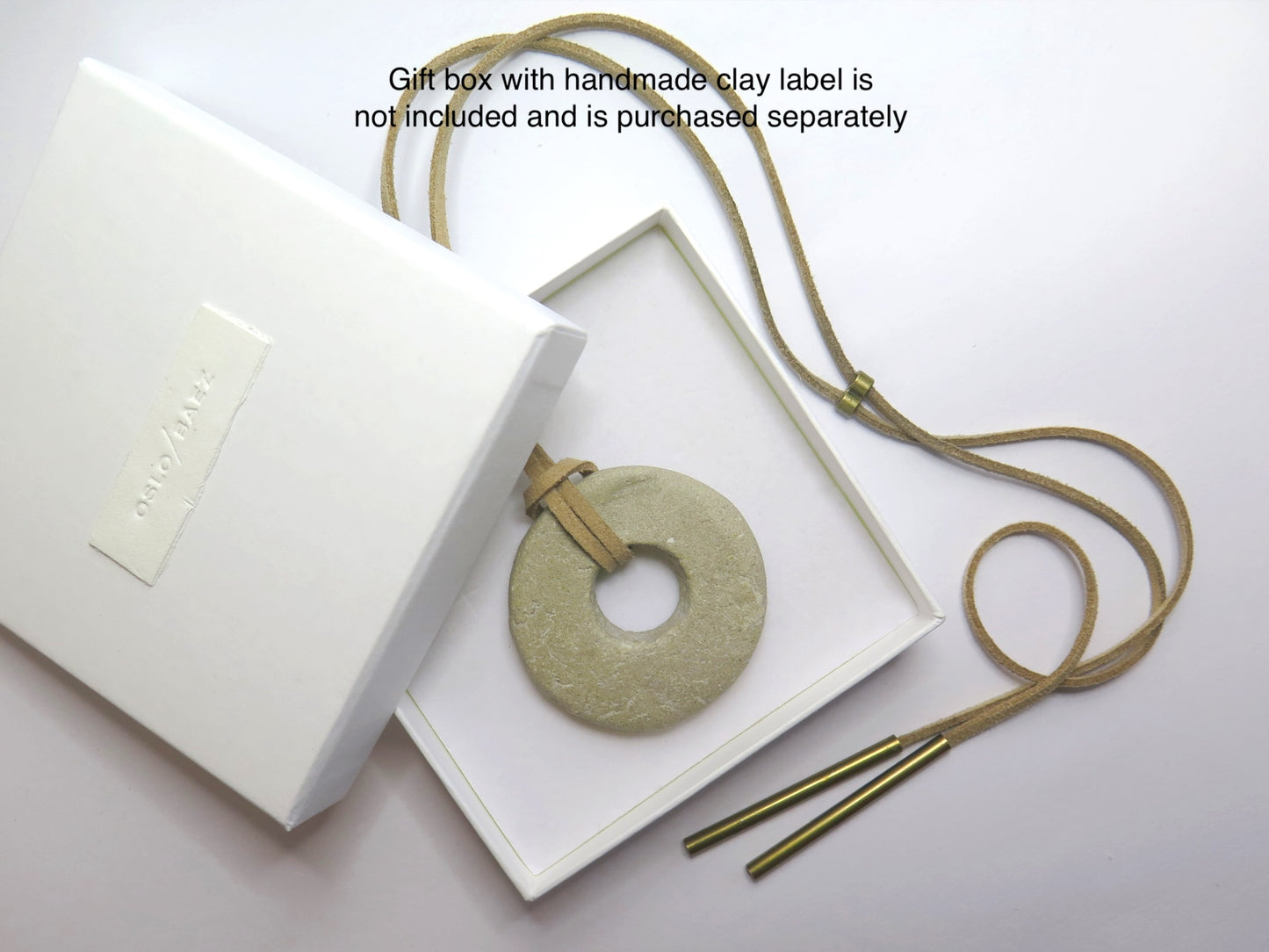 Concrete ring pendant | Adjustable length necklace | Vegan suede | Antique bronze | #1
